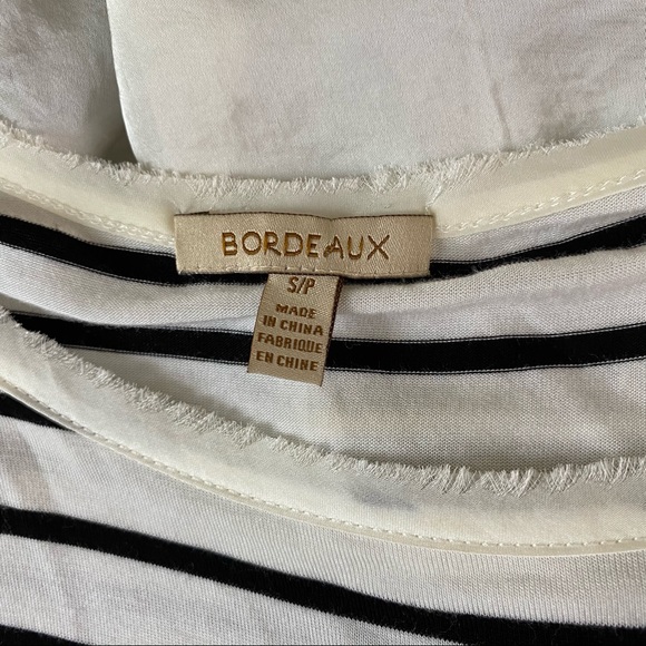 Anthro Bordeaux Strata Black White Striped Layered Look Tunic Top - Picture 7 of 9